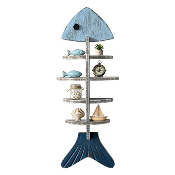Wooden Fishbone Wall Shelf, Nautical Decor Floating Display Rack