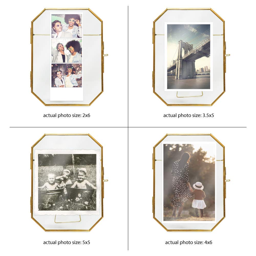 Jacobs 5x7 Vintage Style Octagon Brass & Glass, Metal Floating Picture Frame with Locket Closure (Vertical), Made for