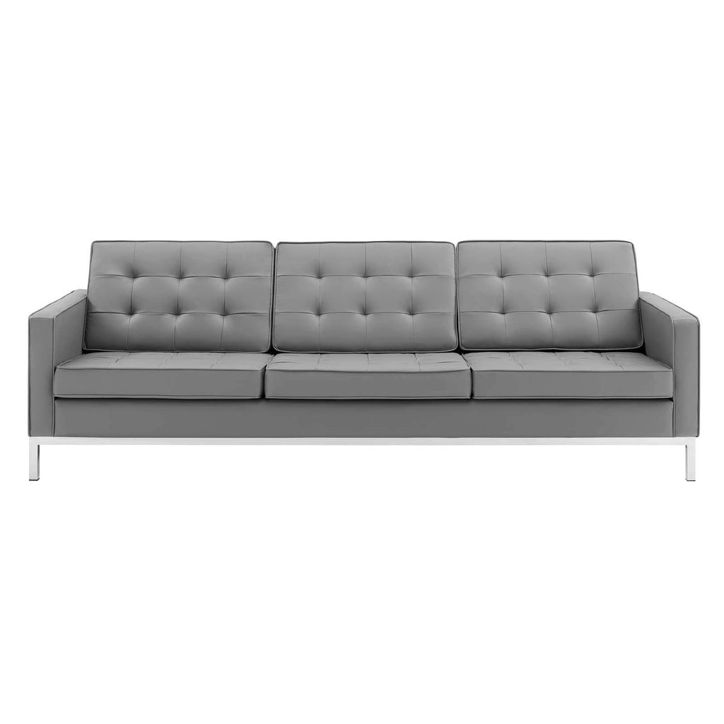 Loft Tufted Button Faux Leather Upholstered Sofa in Silver Gray