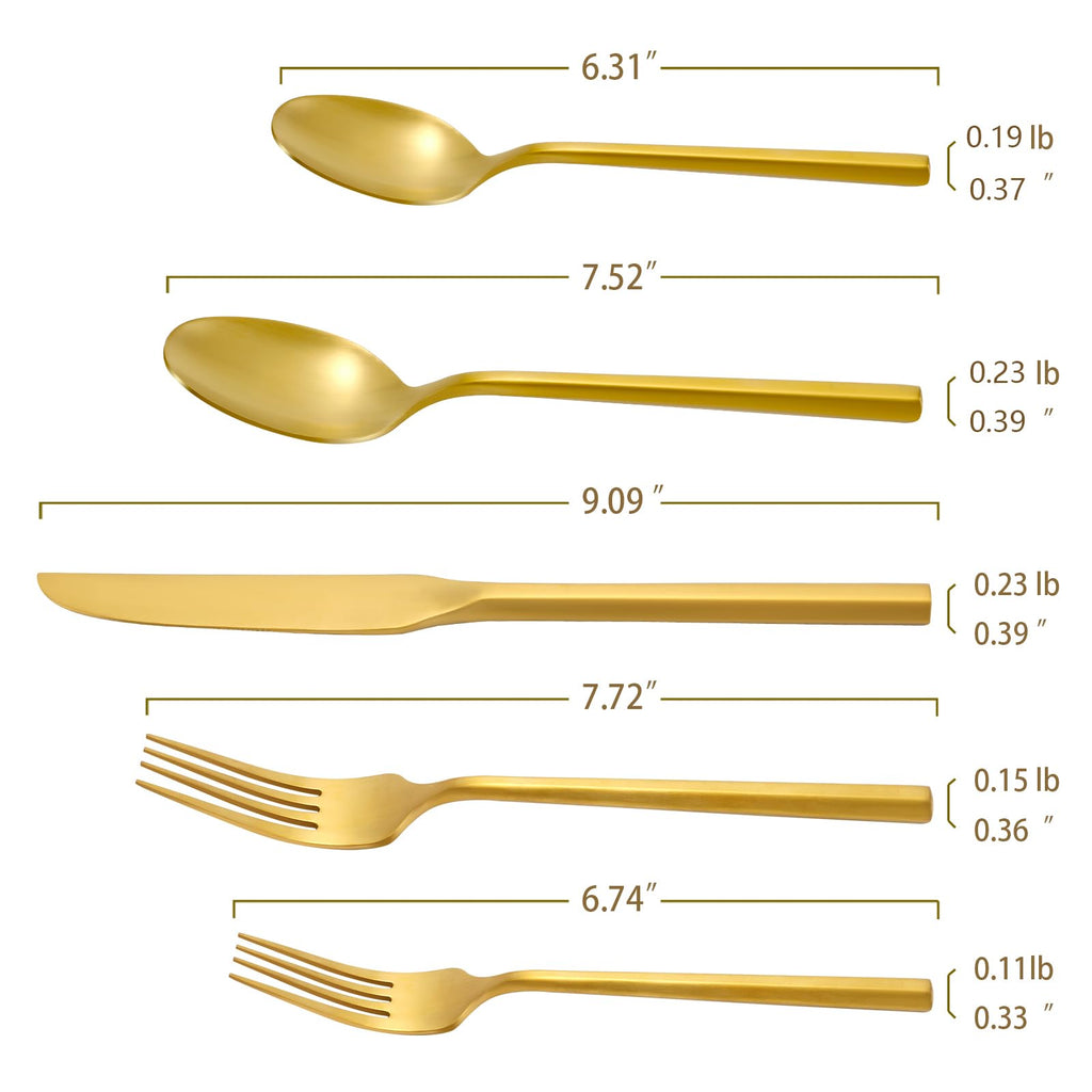 Gold Silverware Set Matte Finish Hexagon Handle Service for 8