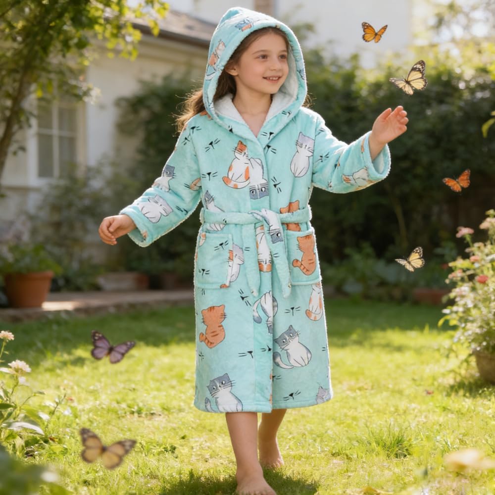 Boys Girls Bathrobes,Toddler Boy Girl Robes,Children's Plush Soft Coral Fleece Hooded Pajamas Sleepwear for Kids