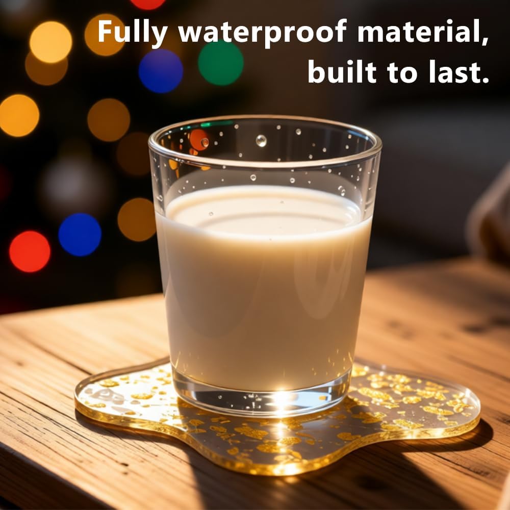 Acrylic Gold Foil Coasters Waterproof, Non-Slip, Durable Cup Mats, Party, and Festival Decorate Drop Shape - Set of 4