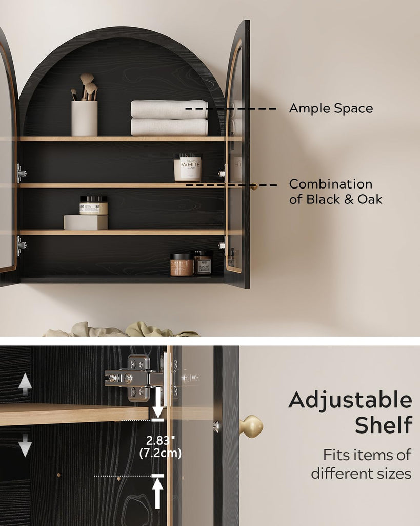 Arched Wall Cabinet, Large Bathroom Medicine Cabinet Wall Mounted Cupboard, Modern Floating Storage Cabinet with