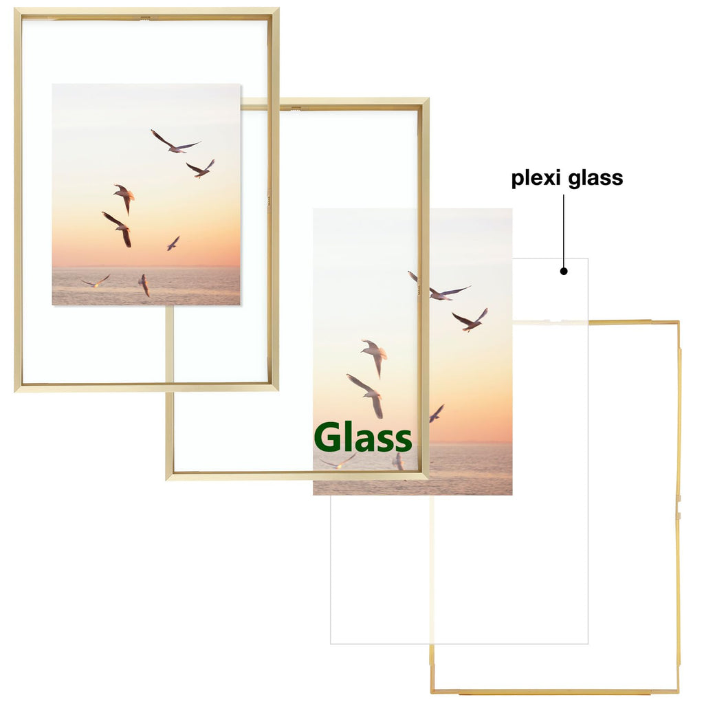 12x18 Gold Aluminum Floating Picture Frame Real Glass