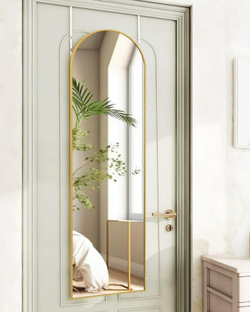 Full Length Mirror 48x14 Inches - Over The Door Hanging Mirror, Closet - Arch Floor Mirror, Door Mirror with Gold