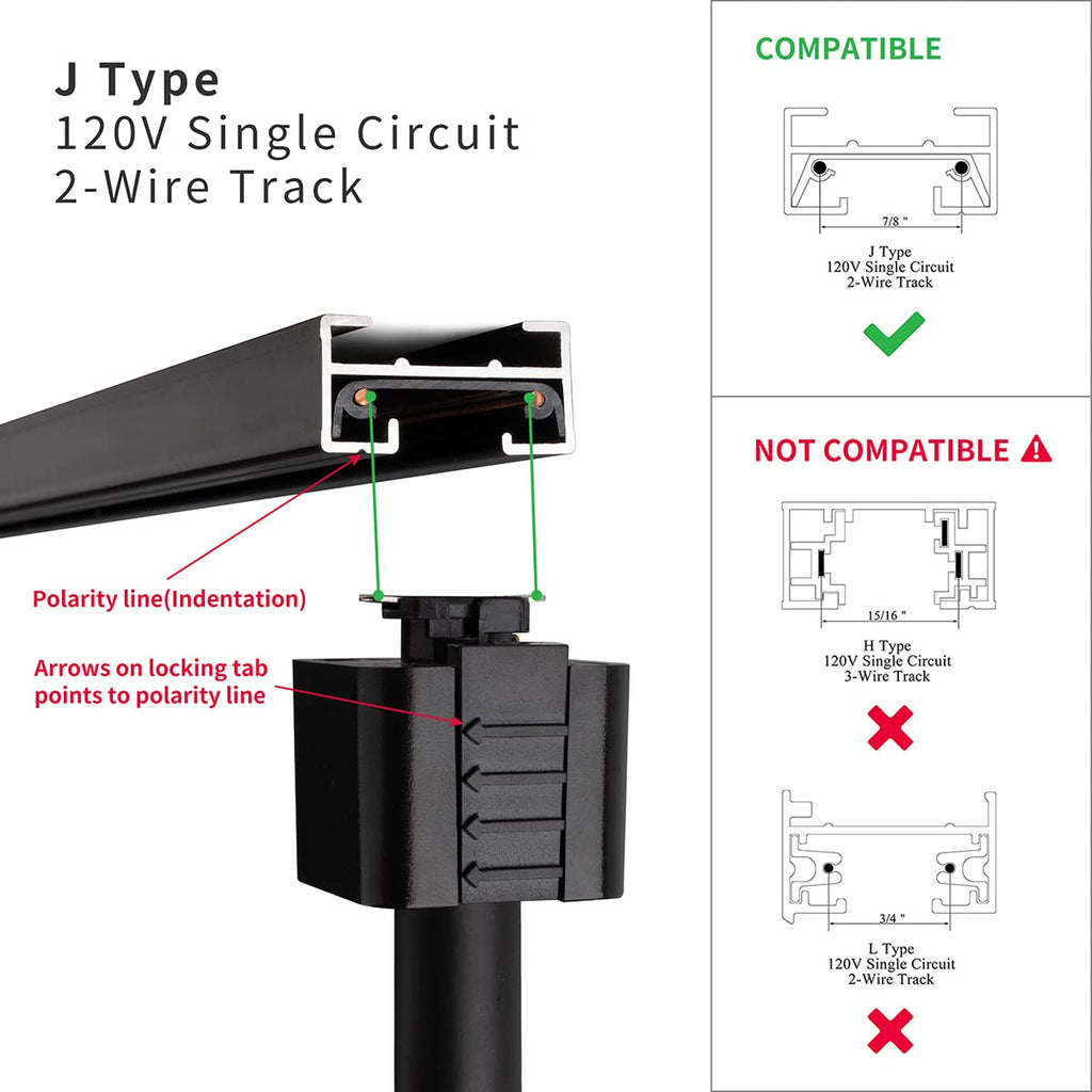 J Type Track Lighting Head to E26 Medium Screw Base Adapter Light Direction Adjustable Pack of 12 (Black)