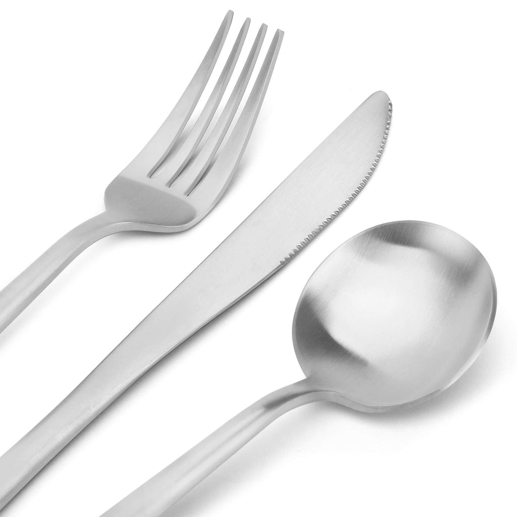 Matte Silverware Set, Satin Finish 20 Piece Stainless Steel Flatware Set, Service for 4, Metal Tableware Cutlery
