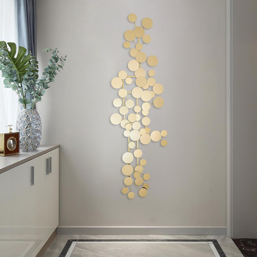 3D Wall Art Decor, Large Metal Wall Art Modern Gold Circles Wall Sculptures Luxurious Decor Geometric Wall Sculpture