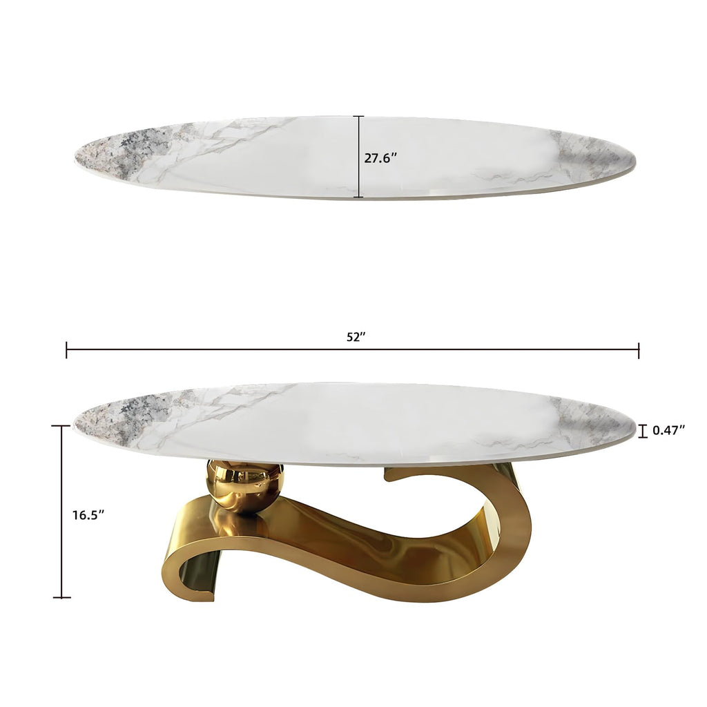 52" Oval Marble Coffee Table, Modern Luxury Center Table with Gold Stainless Steel Base, Scratch-Resistant Modern