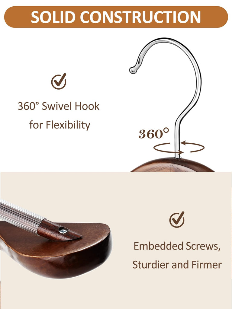 Wide Shoulder Wooden Hangers 8 Pack Coat Hanger with Non Slip Pants Bar, Heavy Duty Suit Hanger Wood Clothes Hangers