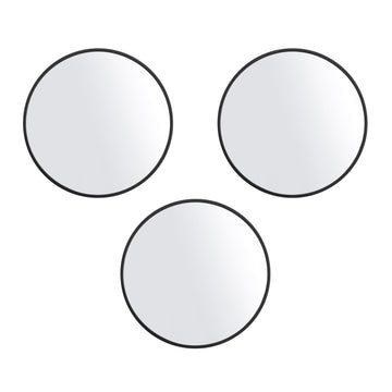 Circle Mirror Set, 3-Piece Small Round Mirrors, 10 Inch, Black, Plastic Frame, Glass Mirror, Easy Installation