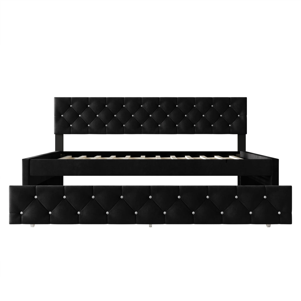 Darcey Velvet Upholstered Twin Daybed with Trundle, Tufted Guest Bed Frame, Modern Versatile Seating and Sleeping