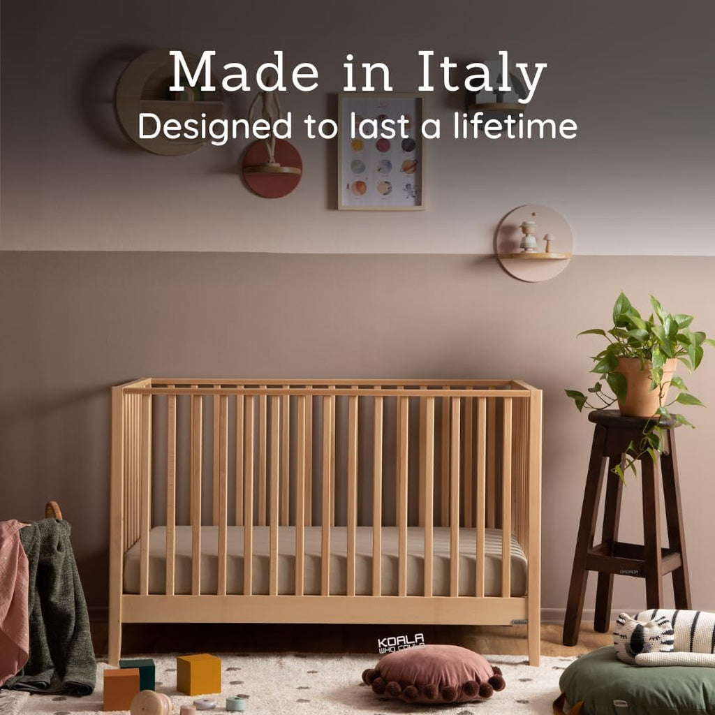 Baby LaLa 3-in-1 Convertible Wood Crib Bed, Made in Italy, Natural | Crib to Toddler & Day Bed, GREENGUARD Gold