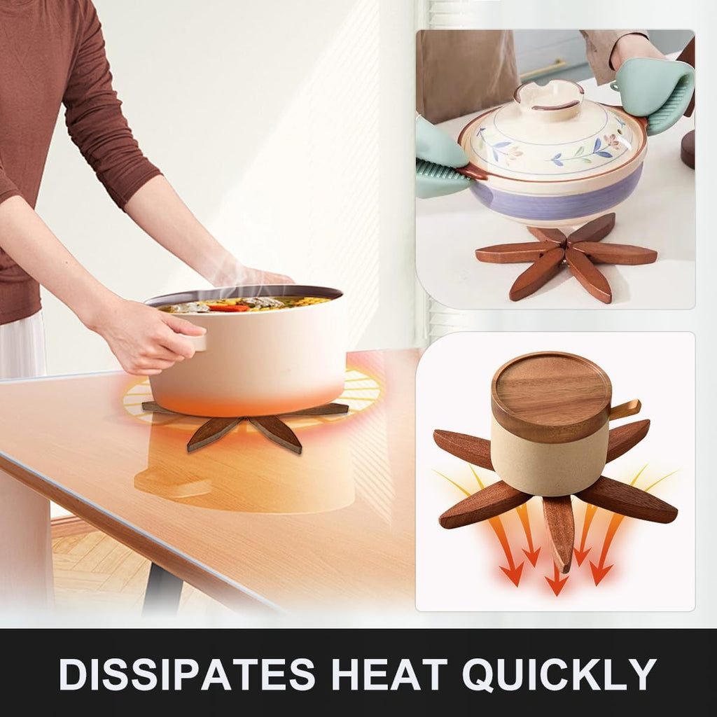 Wooden Trivet Tree Set for Hot Dishes, 100% Natural Wood, Expandable Design Coaster, Foldable Tree-Sharped Placemats - Set of 4