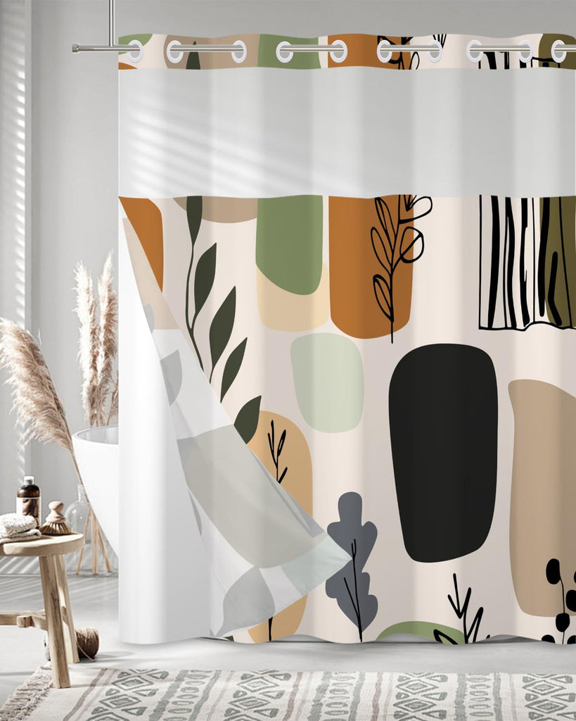 Boho & Abstract Geometric Shower Curtain with Snap in Liner Set, 71x74 Inch