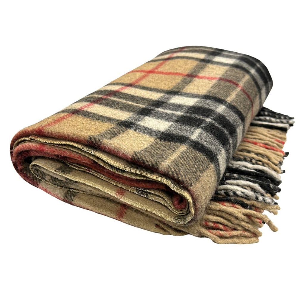 Tartan Fall Plaid Wool Blanket - Scottish Winter Throw (Thomson Camel)