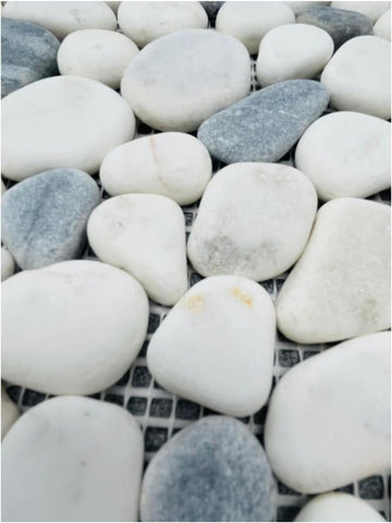 Grey and Carrara Pebble Marble Stone Mosaic Tile Honed Shower Floor Kitchen Backsplash Outdoor Wall Accent Box of (10