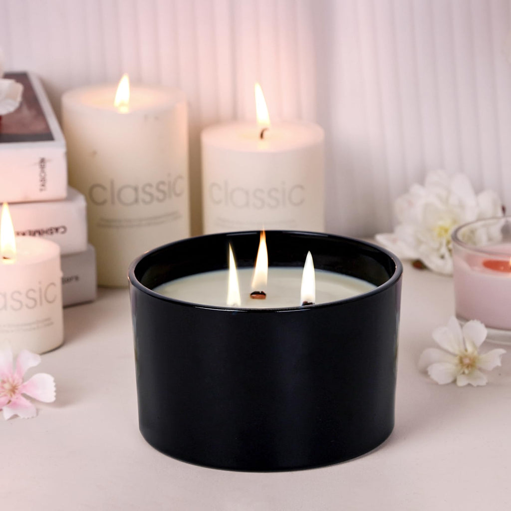 6 Pack 24oz Matte Black Glass Candle Jars with Airtight Bamboo Lids
