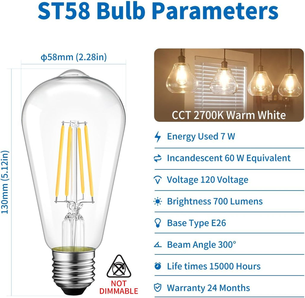 Vintage LED Edison Bulbs, 7W Equivalent 60W, 2700K Warm White, 3 Pack