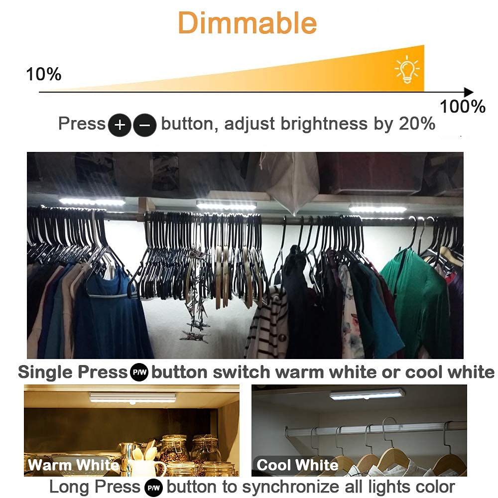 Remote Control Under Cabinet Lighting Wireless 6 Pack, 20-LED Dimmable Closet Lights Rechargeable Under Counter