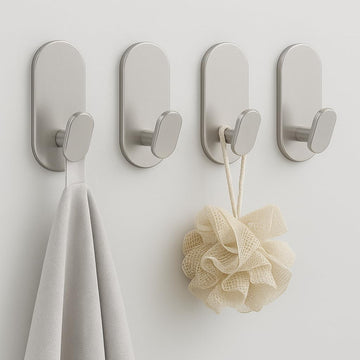 Adhesive Towel Hooks s 4 Pack Brushed Nickel Stainless Steel and Zinc Alloy Sticky Wall Hooks for Hanging Heavy Duty