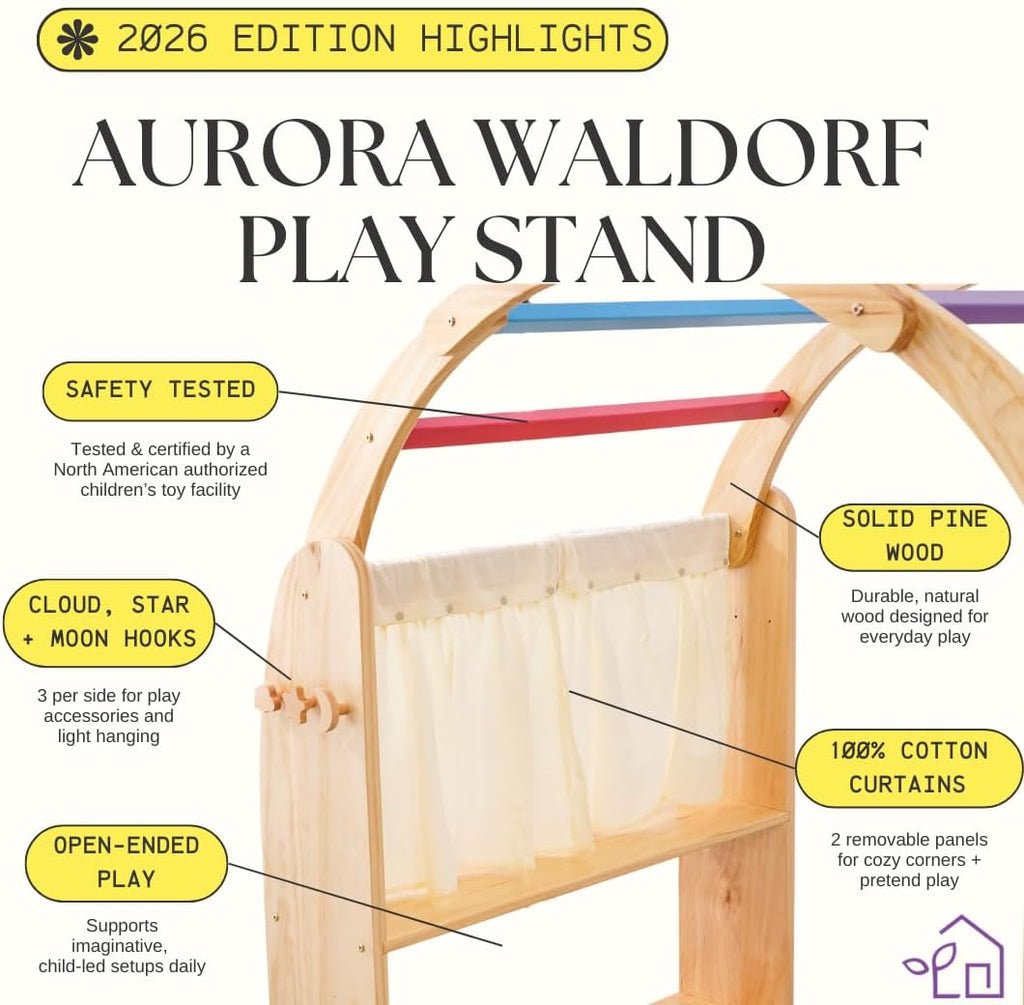 Aurora Playstand 2026 Edition, Curtains, Clips, & Hooks included Waldorf Imaginative Playarch Kids Playhouse, Indoor