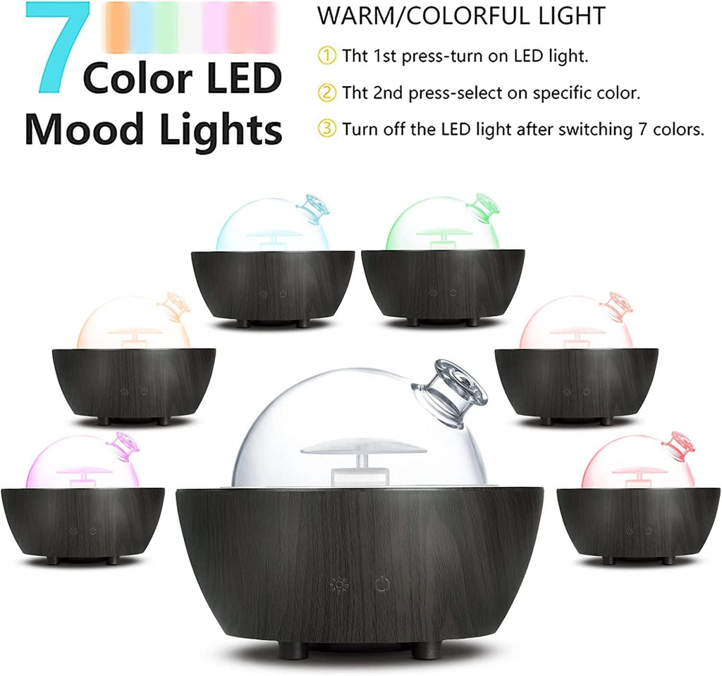 280ml Glass Essential Oil Diffuser Aromatherapy Diffusers Ultrasonic Cool Mist Humidifier with 2 Mist Modes & 7 Color