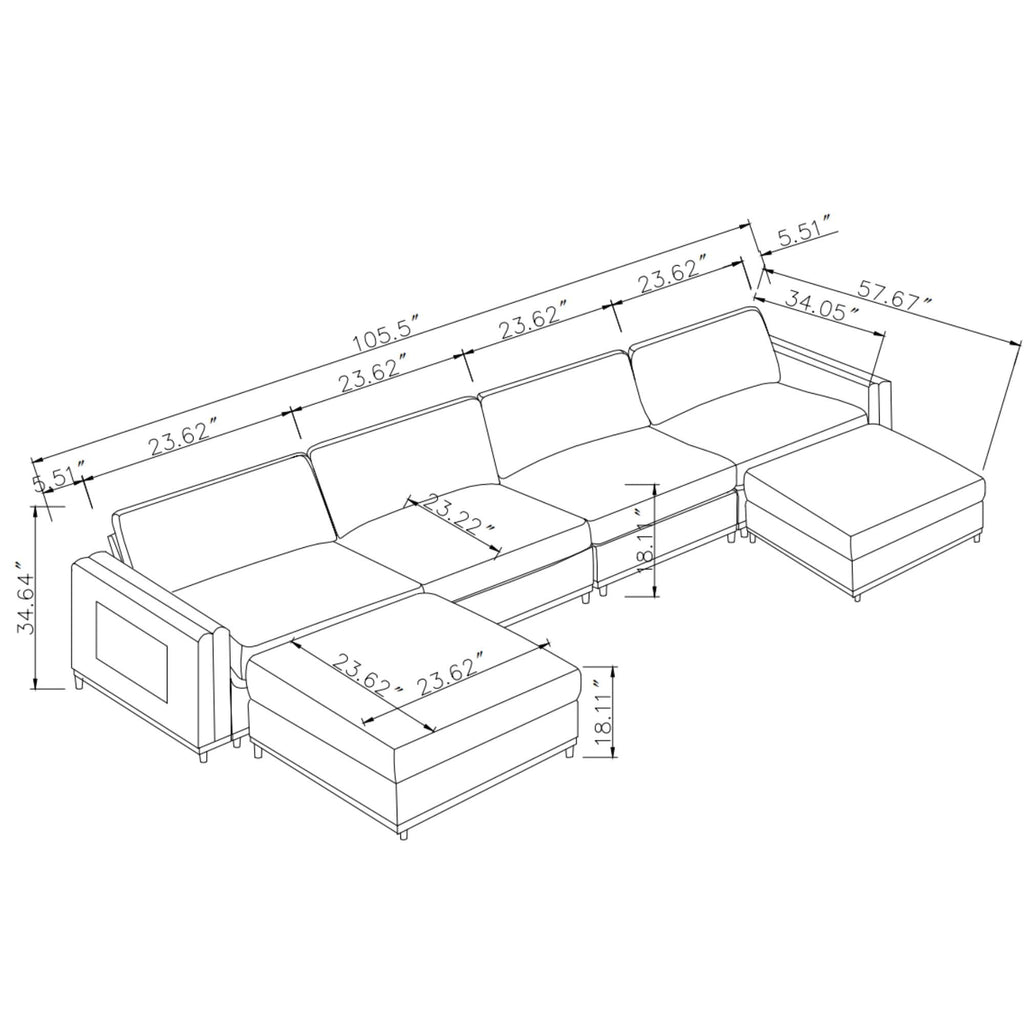Modular Sectional Sofa with Storage Pockets, Soft Boucle Fabric, Solid Wood Frame, Customizable Configuration (U