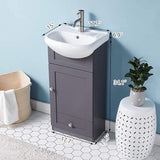 18-Inch Small Bathroom Vanity with Ceramic Sink – Modern Narrow Freestanding Cabinet with Soft-Close Door & Drawer, Grey
