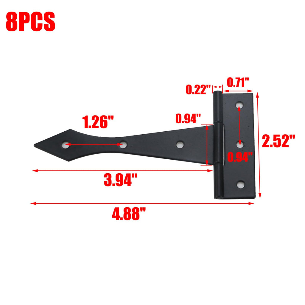 8Pcs Black Strap Hinges, 4-Inch