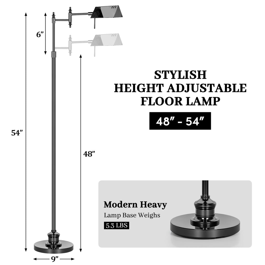 Black Chrome Reading Floor Lamp, Dimmable Pharmacy Standing Lamp