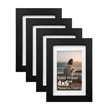 4x6 Frame Black, Solid Wood 4 x 6 Picture Frame with Acrylic Plexiglass for 3.5x5 with Mat, Tabletop and Wall Display