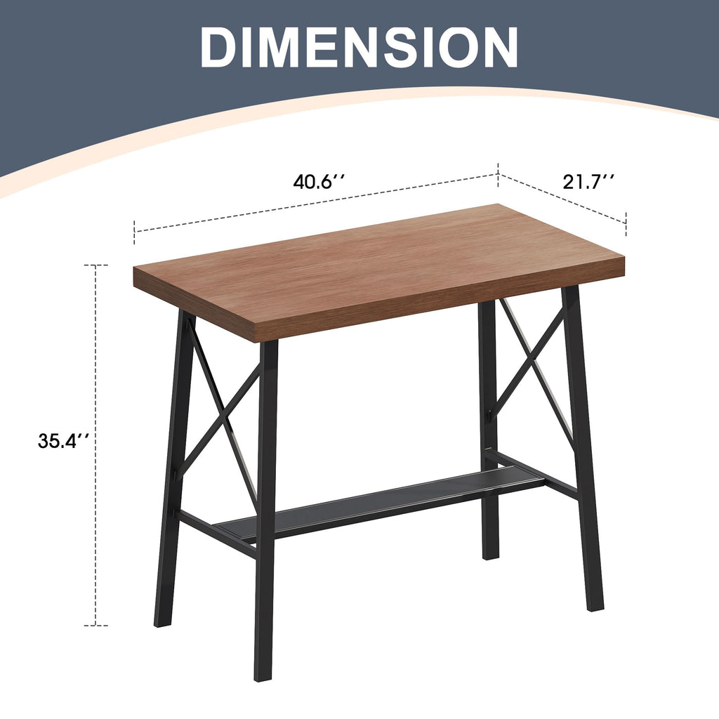 Patio Bar Table Rectangle Outdoor Counter Height Dining Table Garden Backyard Poolside, Walnut
