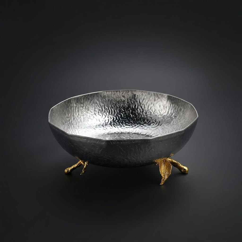 Decorative Metal Bowl with Stand Sculptural Stainless Steel Bowl Contemporary Luxury Stylists, Hosts, Dining Table