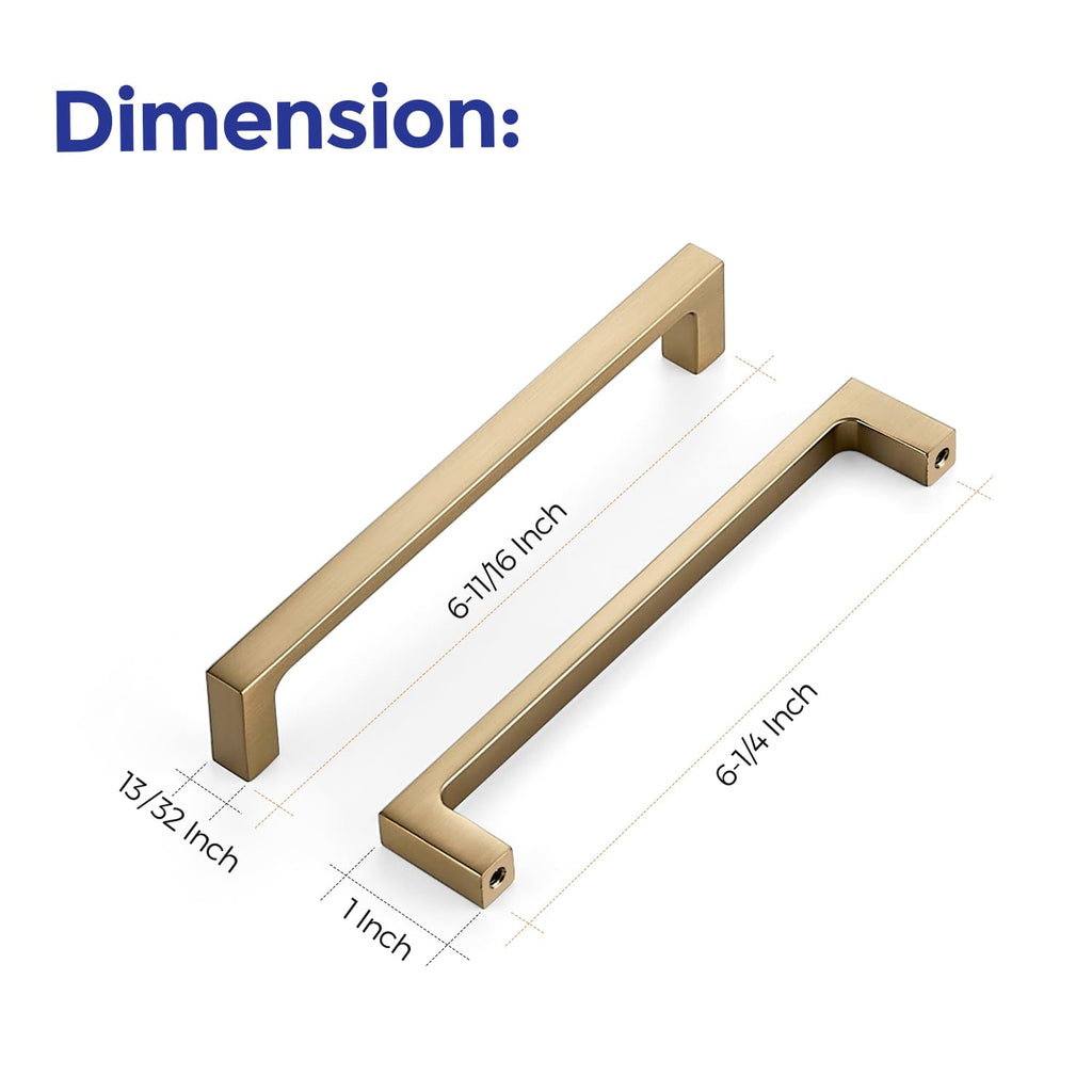 Champagne Bronze Kitchen Square Cabinet Handles 6-1/4 Inch 20 Pack
