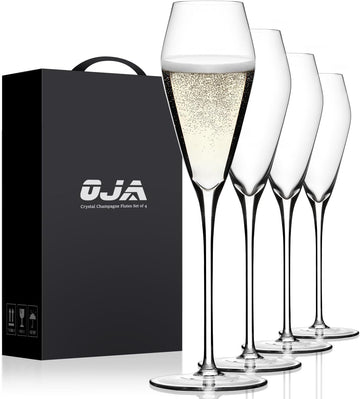 Champagne Flutes Glasses Set of 4, Hand Blown Crystal Wedding Flutes Glass, Ideal for Weddings, Anniversaries
