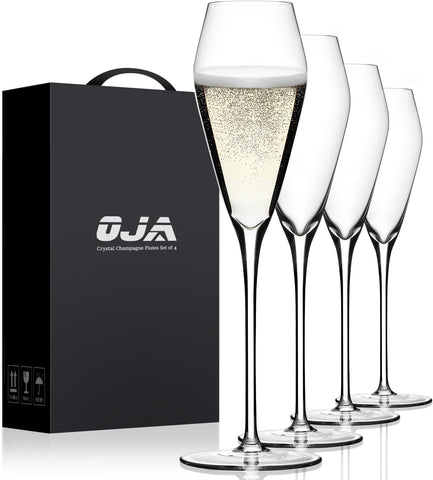 Champagne Flutes Glasses Set of 4, Hand Blown Crystal Wedding Flutes Glass, Ideal for Weddings, Anniversaries