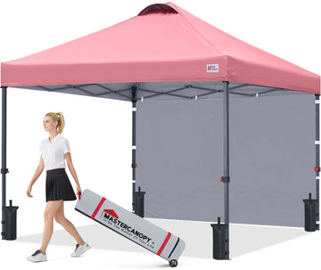 10x10 Durable Pop Up Canopy Tent with 1 Sidewall, Pink