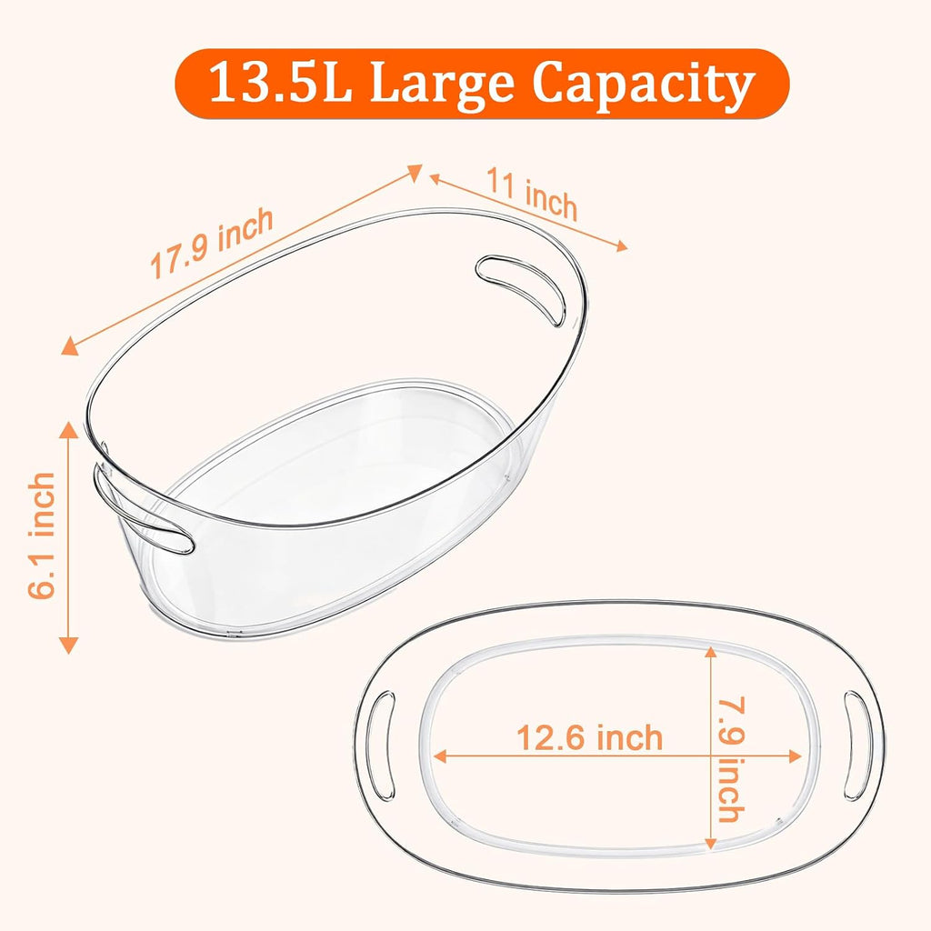 13.5L Ice Bucket 2 Pack Ice Buckets for Parties, Large Beverage Tub for Cocktail Bar with Handle, Drink Cooler - Set of 2