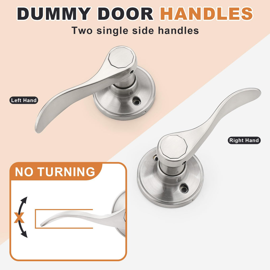 Dummy Door Handles Four Pairs, Brushed Nickel Interior Dummy Door Lever Closet, No-Turning Reversible Door Lever Wave