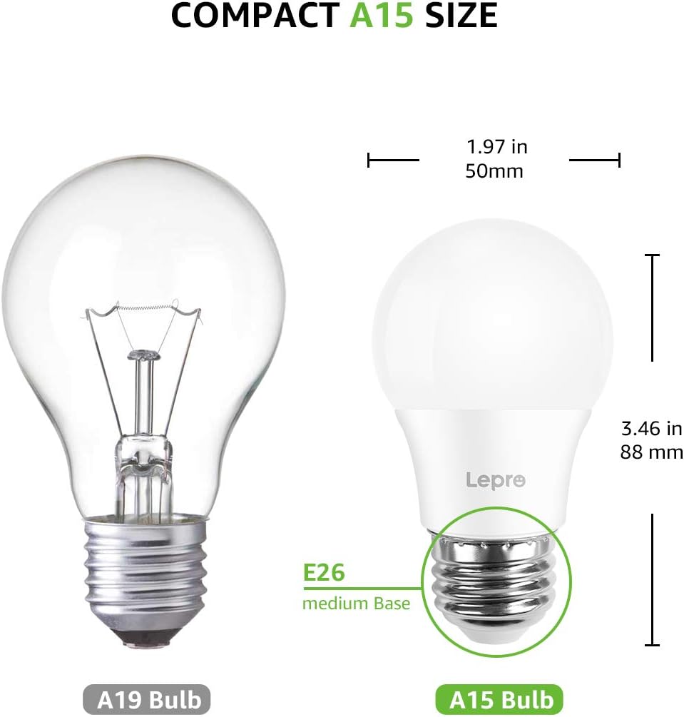 A15 E26 Refrigerator LED Light Bulb Waterproof 5W 450 Lumens 2 Pack