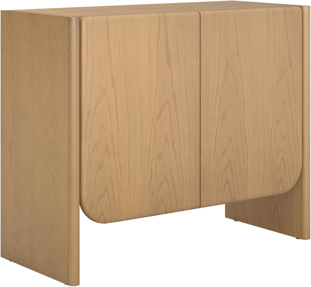 Jacala Mid Century Modern Entryway Storage Cabinet with Doors, Living Room Accent Cabinet with Wood Frame, Raw Oak