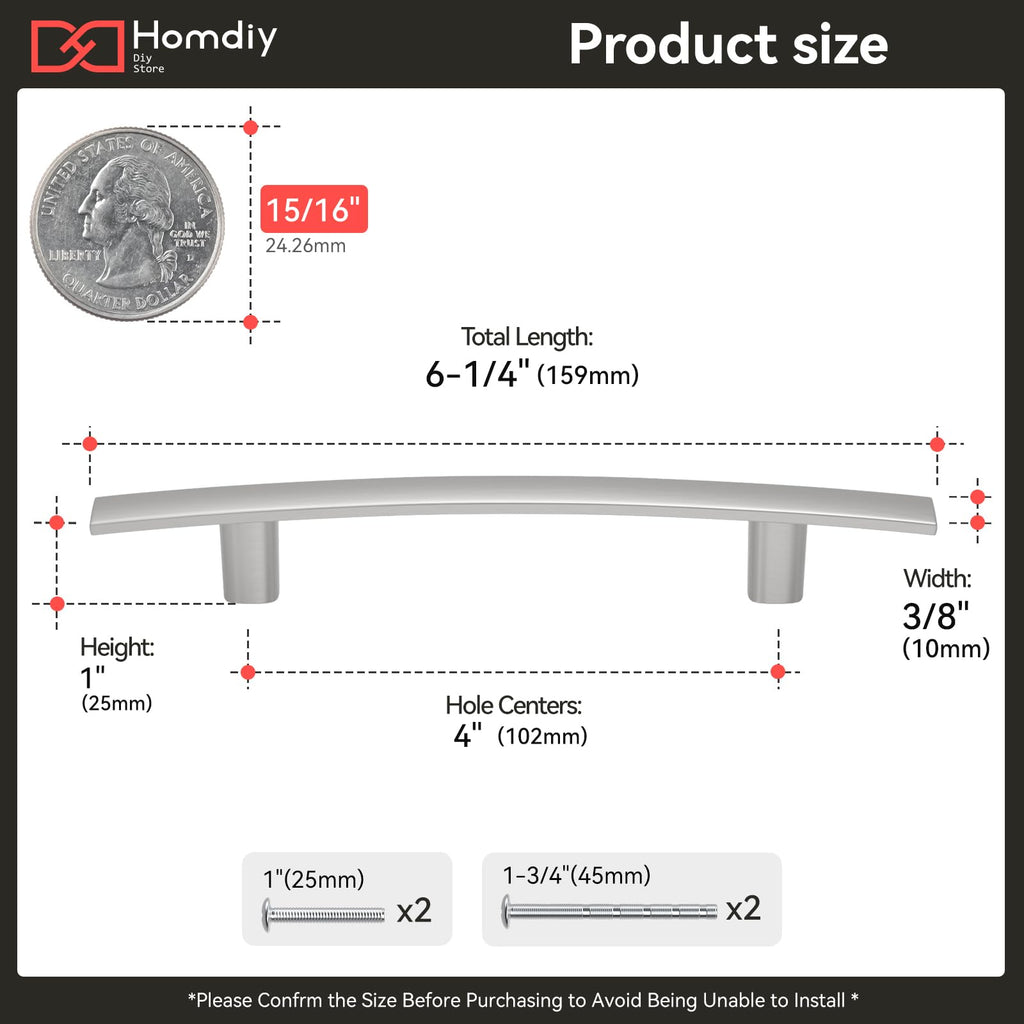 25 Pack Brushed Nickel Cabinet Pulls, Solid Zinc Alloy, 4 Inch CC