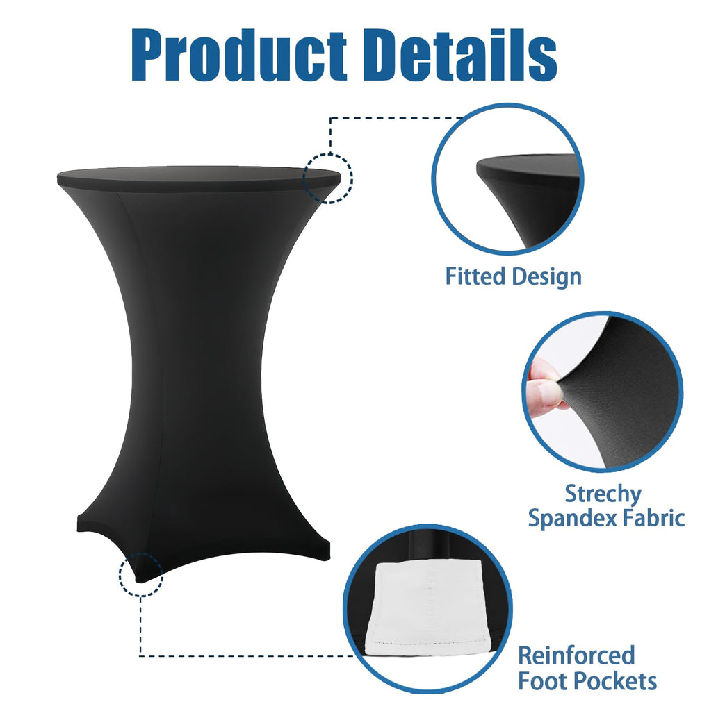 Cocktail Table Covers - 2 Pack 32x43 Inch Table Cloth - Black