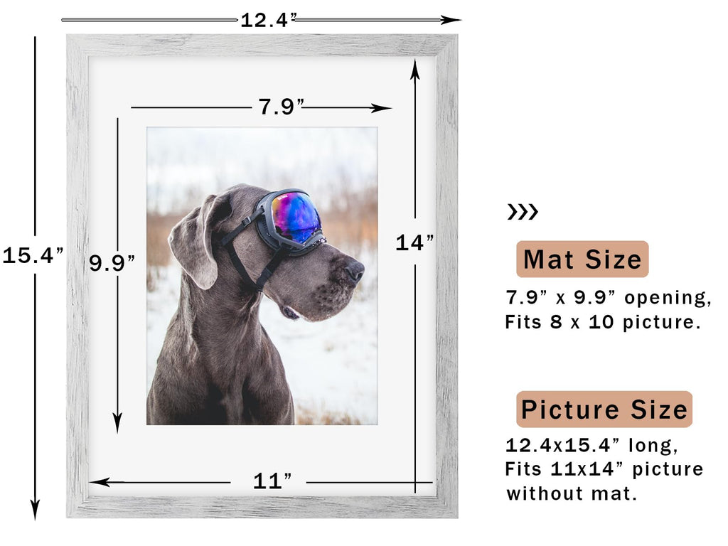 11x14 Picture Frame Wood Display Picture 8x10 with Mat Vintage White