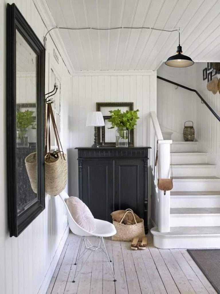 Black Plug-in Pendant Light Metal Barn Lights with On/Off Switch | 197 Inches Cord Renter Friendly Height Adjustable