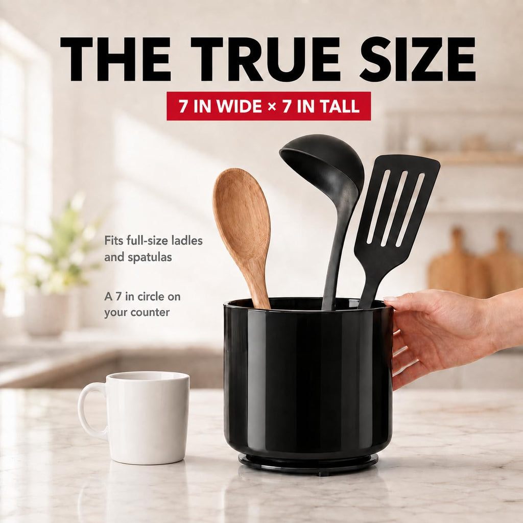 Plastic Rotating Black Utensil Holder Extra Large Kitchen Countertop Caddy