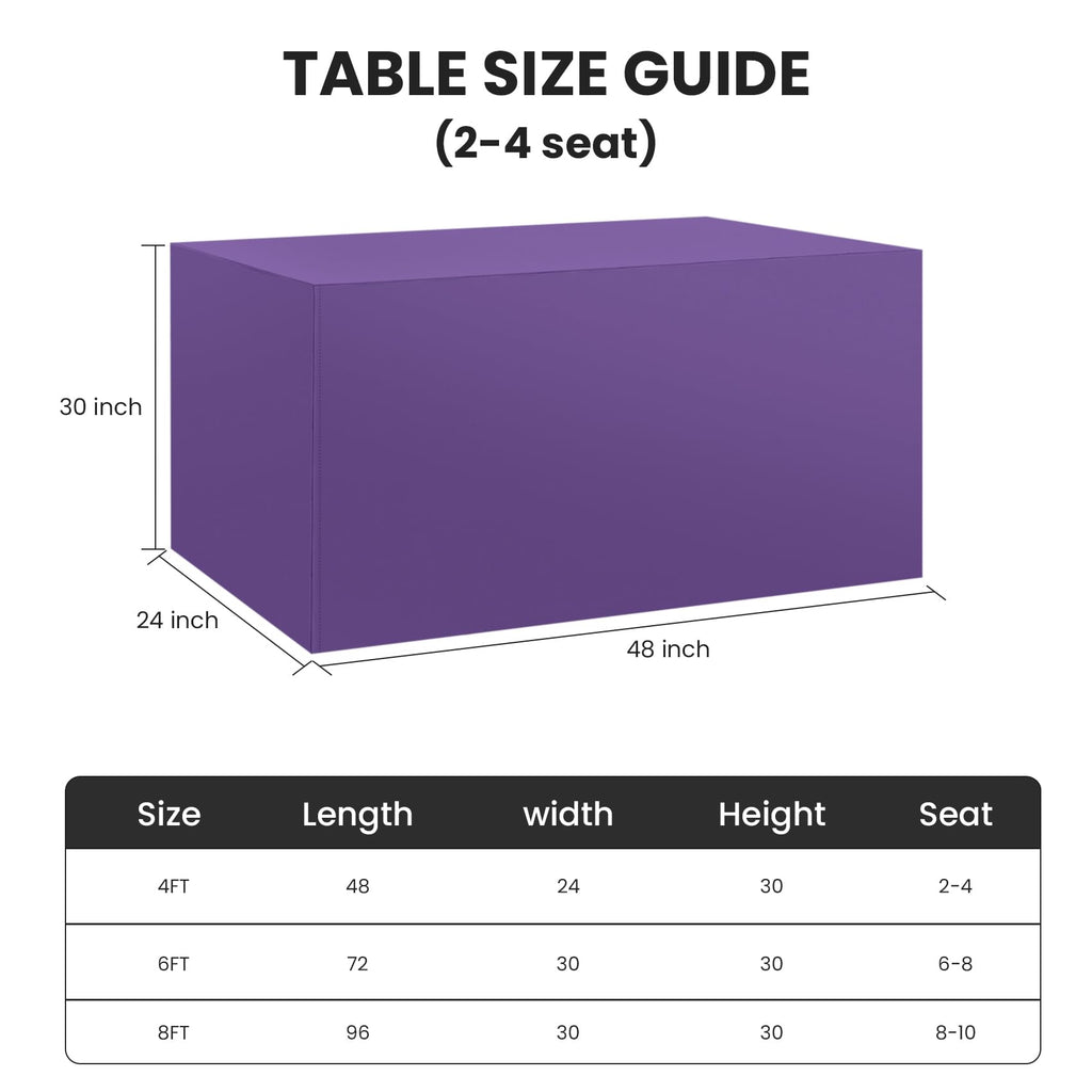 2 Pack Fitted Tablecloth for 4 Foot Rectangle 48 x 24 Inch Purple Table Covers Water Resistant Polyester Cloth for