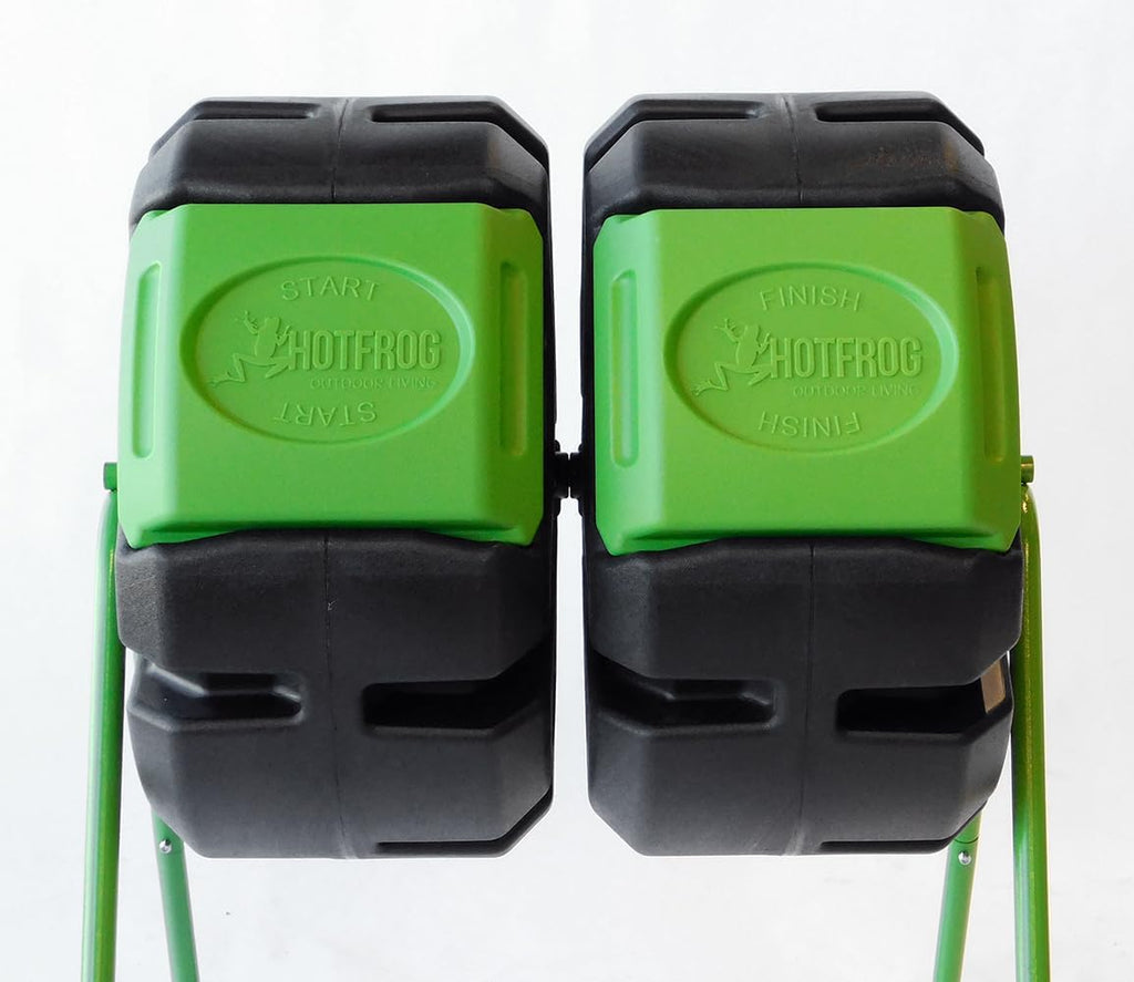 37-Gallon Dual-Chamber Tumbling Composter, Black/Green (HF-DBC4000) - UV-Inhibited, BPA-Free, Compost Bin for Garden