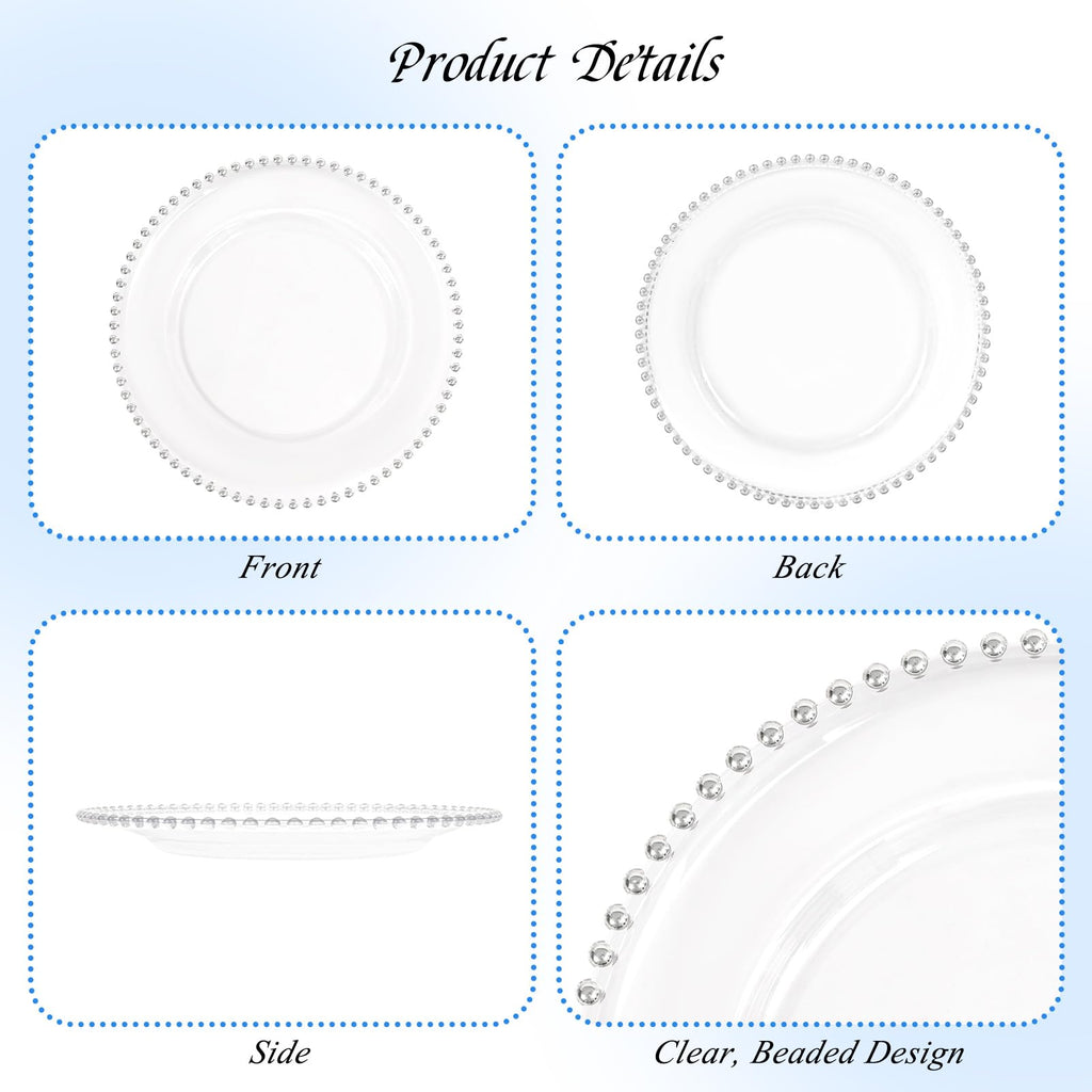 24 Pack Clear Charger Plates with Silver Beaded Rim 13 Inch